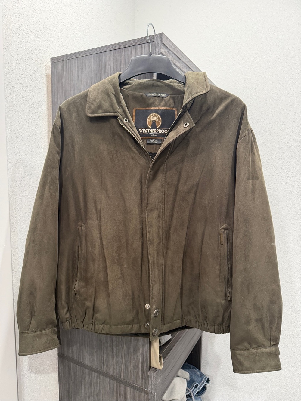 Weatherproof Men's Olive Green Suede Jacket